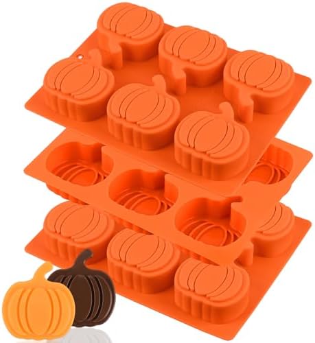 WMKGG 3 Pack Pumpkin Silicone Mold, 6-Cavity Pumpkin Cake Pan