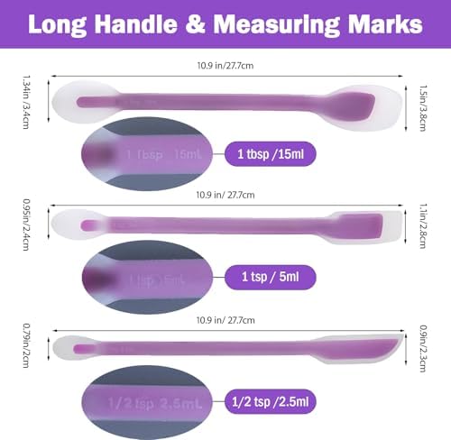 Jar Scraper Set of 3, Long Handle Silicone Spatula Spoon for Deep Jars