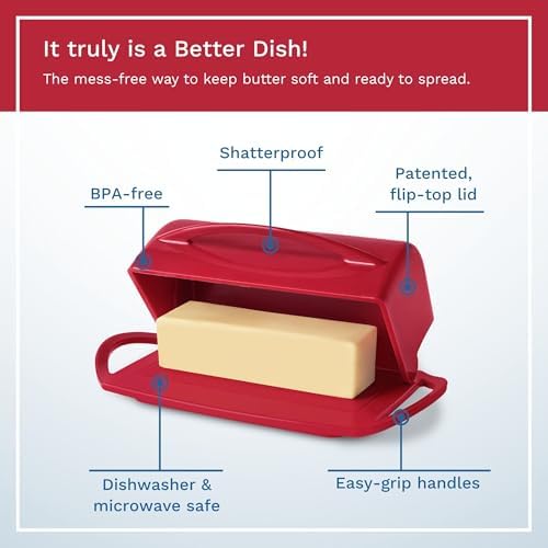 Better Dish Flip Top Butter Dish with Attached Lid - Holds 2 Sticks