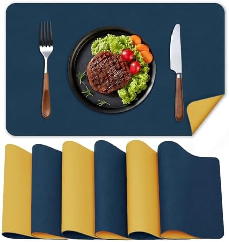 BLESWIN Faux Leather Placemats, PU Dining Table, Waterproof and Oil