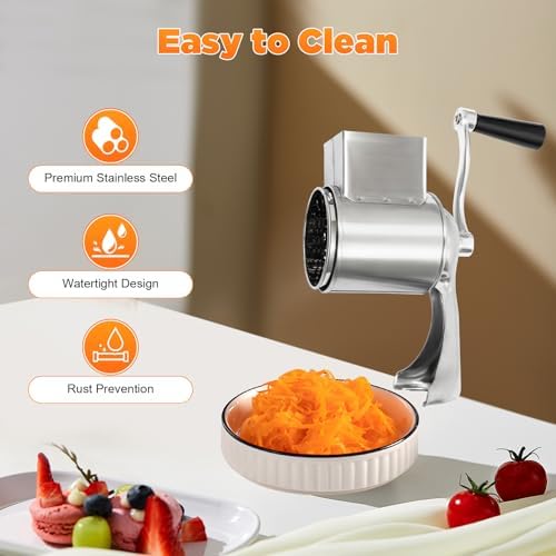 Stainless Steel Rotary Grater with 5 Drum Blades and Clamp