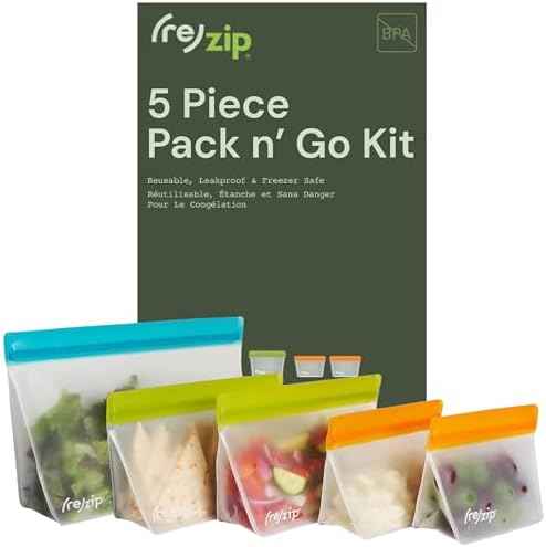 (re)zip Reusable Stand-Up Food Storage Bags, Leakproof, 5-Piece
