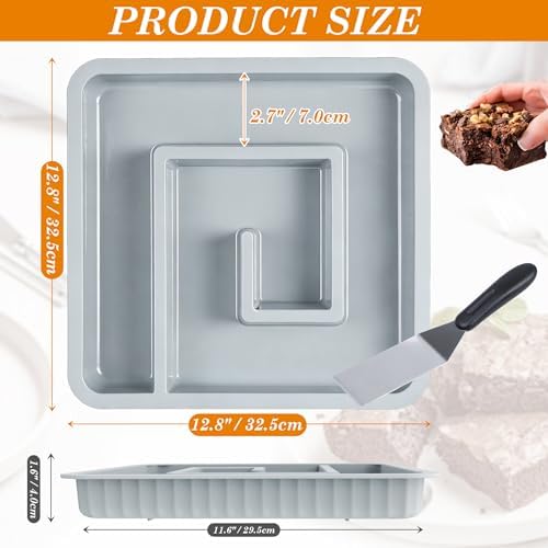 KOLUTI Nonstick Silicone Brownie Baking Pan, 12.8 x 12.8 x 1.6 Inch