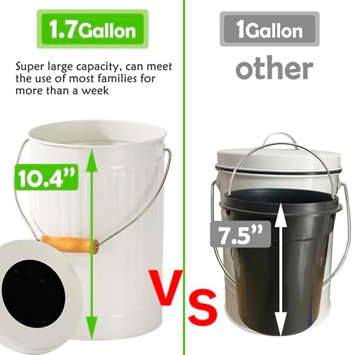 1.7 Gallon Kitchen Compost Bin with Lid, White