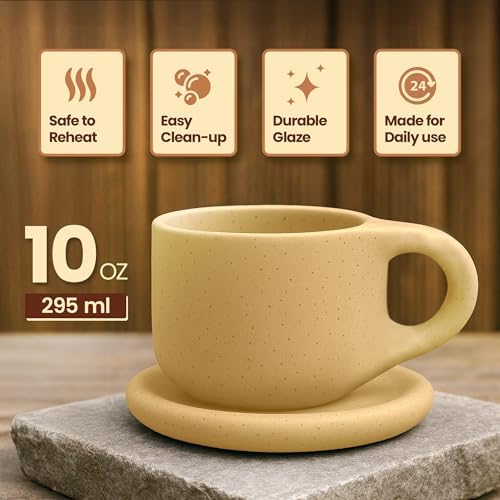 10oz Nordic Ceramic Coffee & Tea Mug, Saucer, Cute Cup, Lovers Gift