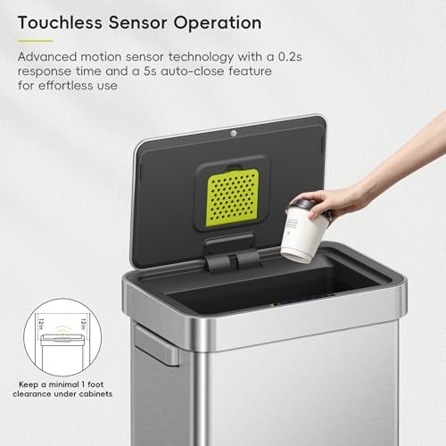EKO Deluxe Mirage-T 50 Liter Touchless Stainless Steel Trash Can