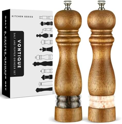 8 Inch Wooden Salt and Pepper Grinder Set, 2-Piece