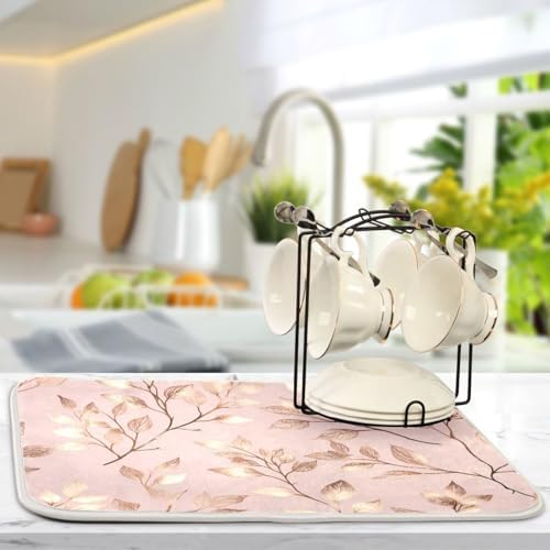 OTVEE Tree Branch Pattern Dish Drying Mat for Kitchen Counter