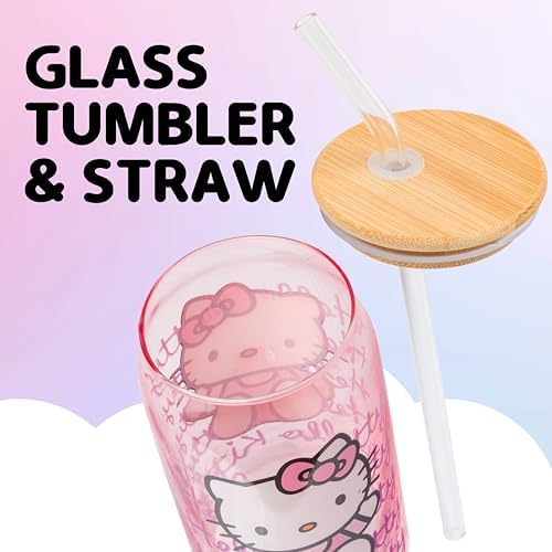Silver Buffalo Sanrio Hello Kitty Waving Design Print, Glass Tumbler