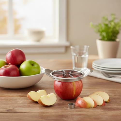 Stainless Steel Apple Slicer and Fruit Divider, Durable One-Press