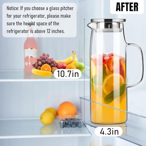 PARACITY Glass Pitcher with Lid and Spout 50oz/ 1.5L, Hot/Cold Water