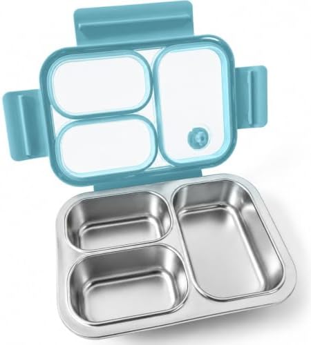 Kabbas Kids Adults Stainless Steel Bento Box, 3-Compartment Metal