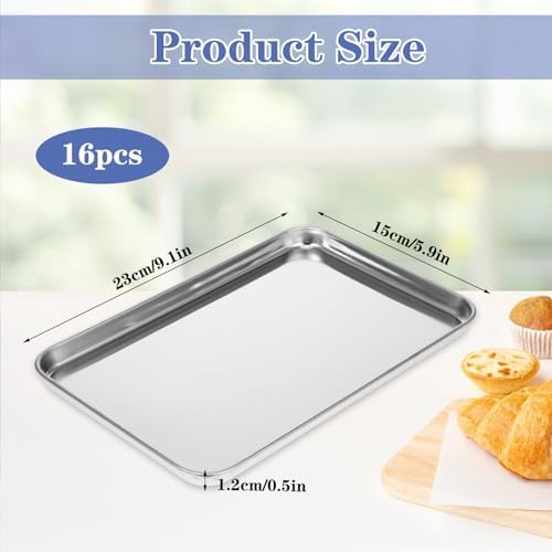 16 Pcs Baking Sheet Stainless Steel Cookie Sheet Small Metal Pans