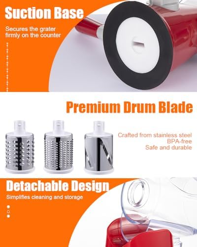 Brigii Rotary Cheese Grater, 3 Drum Blades