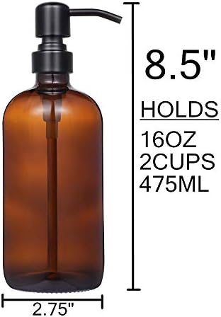 2 Pack Amber Glass Soap Dispensers, 16 Ounce