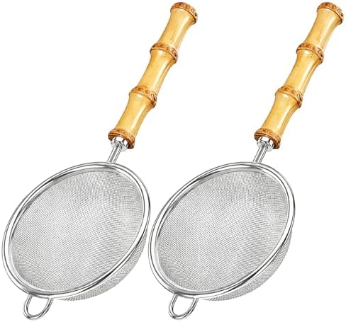 2PCS Loose Leaf Tea Strainer with Bamboo Handle Fine Mesh Stainless