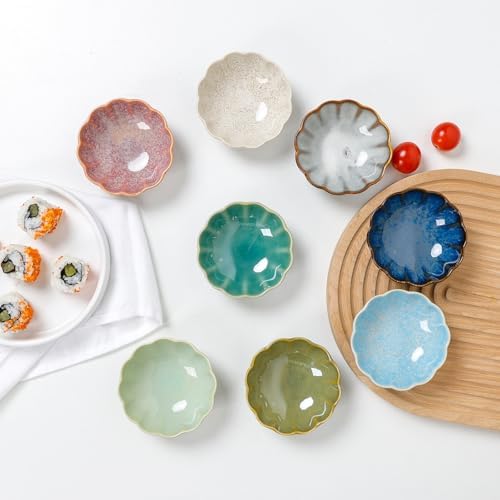 Dipping Bowls Set of 8, Ceramic Soy Sauce Dishes, 3 oz Dipping Sauce