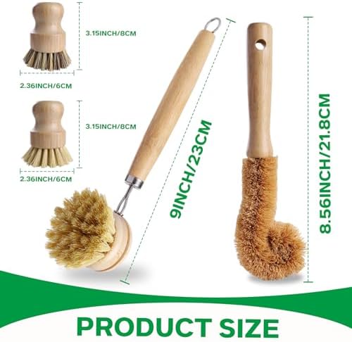 Bamboo Dish Brush Set, 5 Packs