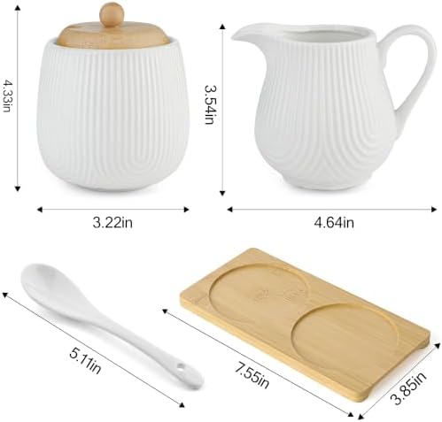 Ceramic Sugar and Creamer Set,10oz Sugar Bowl with Lid,8.5oz Cream