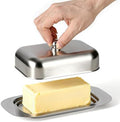 Stainless Steel Butter Dish with Lid and Handle, 7.5" x 5", Fits 2
