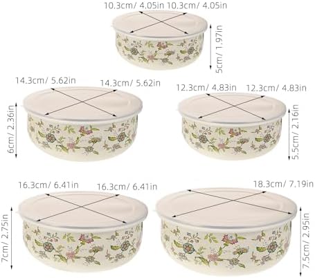 FUOYLOO 5 Piece Enamel Mixing Bowl Set with Lids for Storage Xmas