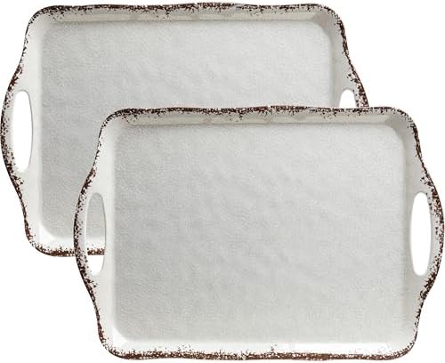 LEHAHA Vintage White Large Serving Tray with Handles, 17.25x12 inch