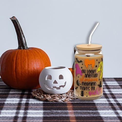 Halloween Glass Cups Witch Drinking Glass Cup with Lid and Straw 16oz