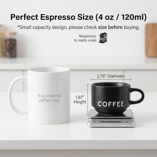 ASTRUE Matte Black Espresso Cups, 4 oz Stackable Porcelain Demitasse
