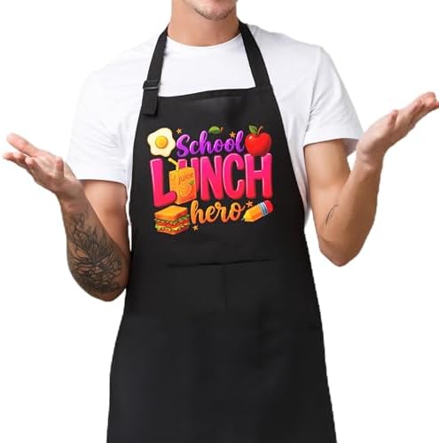 Cafeteria Worker Gifts Adjustable Apron with Pockets, Lunch Lady Hero