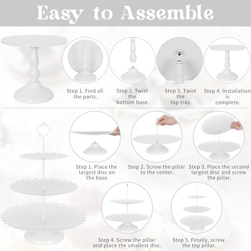 Fivenl 8 Pcs Cake Stand White Metal Dessert Table Display Set, 3-Tier