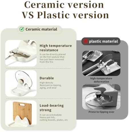 Ceramic Spoon Rest and Pot Lid Holder for Countertop, Heavy Duty
