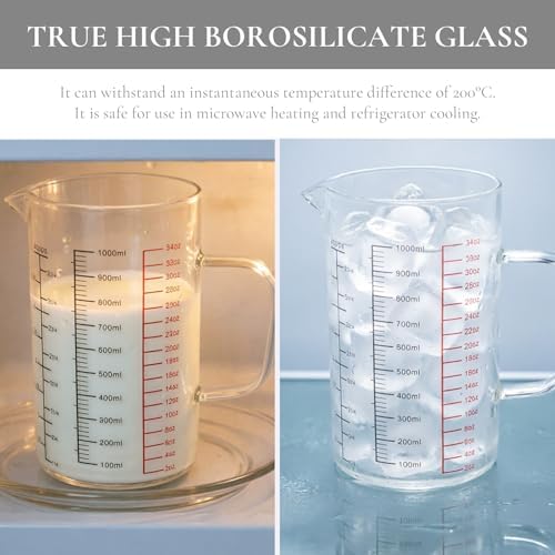 Glass Measuring Cup 4 Cup / 1000ML, Clear Liquid Measuring Cup