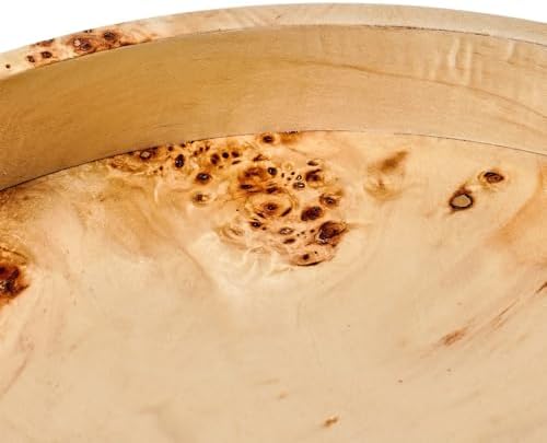 Round Burlwood Tabletop Tray with Gold Handles, 1.75" x 15.75"