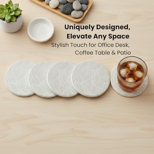 Ceramic Marble Coasters Set of 6, Absorbent Drink Coasters for Table