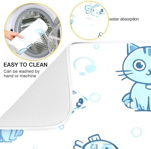 OTVEE Underwater Cat Print Dish Drying Mat for Kitchen Counter