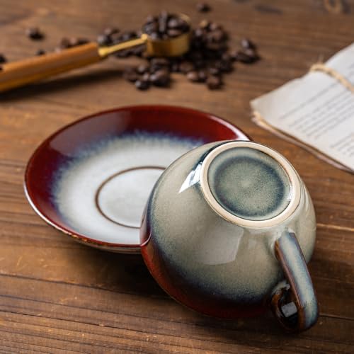 Porcelain Coffee Cup with Saucer Spoon Set, Vintage Design Ceramic