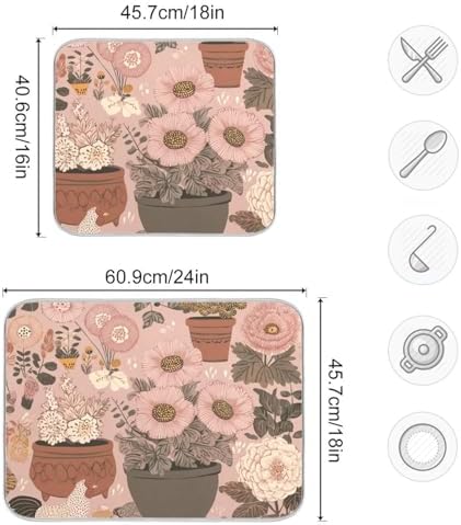 OTVEE Cute Hen Flower Art Dish Drying Mat for Kitchen Counter