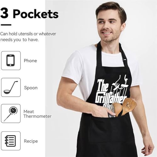 Funny Aprons For Men,Black Apron With Pockets Mens,Perfect For Kitchen
