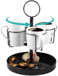 4 Mugs Stand Holder, Rotatable Metal Coffee & Beer Mug Rack with Tray
