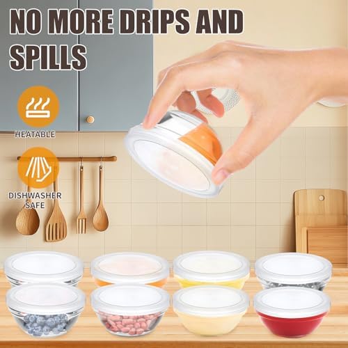 6 Pack Mini 3 Inch Small Glass Bowls with 12 Pack Lids