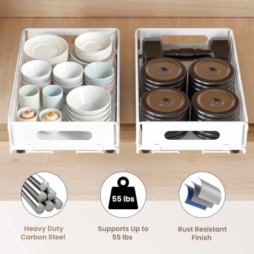 2 Pack Pull Out Cabinet Organizer, Heavy Duty Slide Out Drawer with No