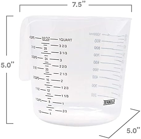 3pc Liquid Measuring Cups Set - 1 Cup, 2 Cup, 1 Quart | Clear Plastic