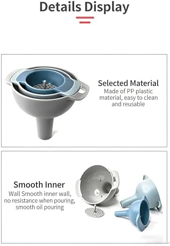 4-in-1 Multi Size Kitchen Funnel Set with Removable Strainer, Plastic