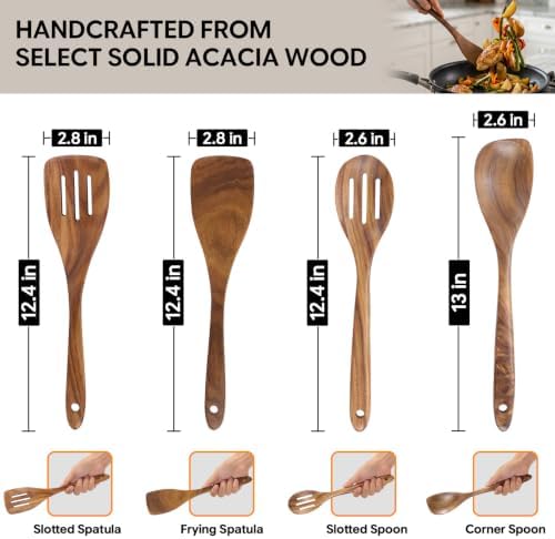 Wooden Spoons for Cooking, Acacia Wood Kitchen Utensils Set 4-Piece