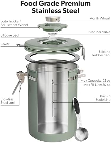Veken Coffee Canister, Stainless Steel, 22OZ