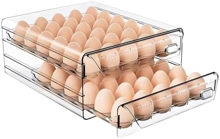 60-Eggs Holder for Fridge, 2 Tier Clear Stackable Egg Container for