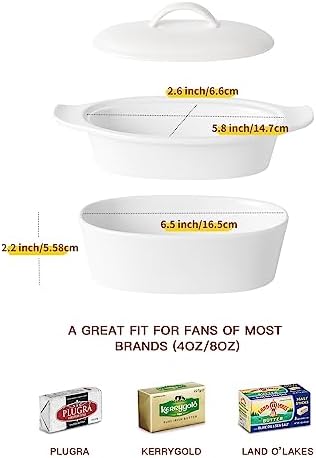 3-Piece Butter Dish with Water Reservoir, Porcelain Butter Boat with