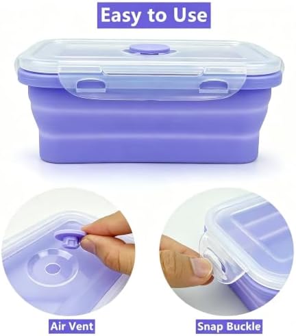 Purple Collapsible Meal Prep Containers Camping Bowls Silicone Bento