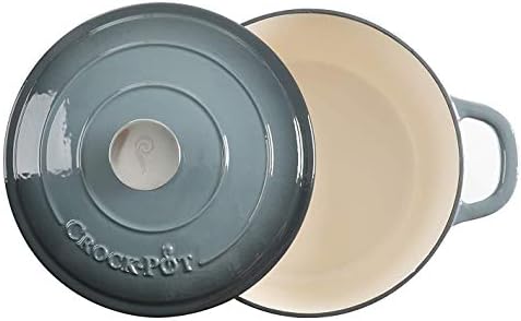 Crock-Pot Artisan 7-Quart Round Enameled Cast Iron Dutch Oven – Slate Gray, Heavy-Duty Cookware for Slow Cooking, Baking, Roasting with Lid