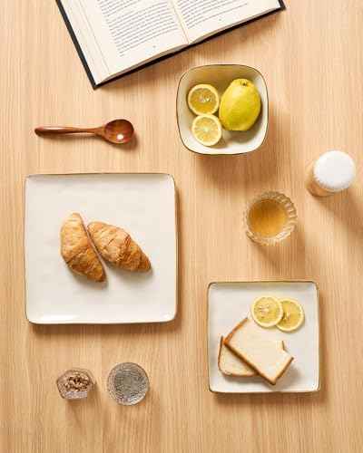 Famiware Square Plates and Bowls Sets, 12pcs Stoneware Dinnerware Set